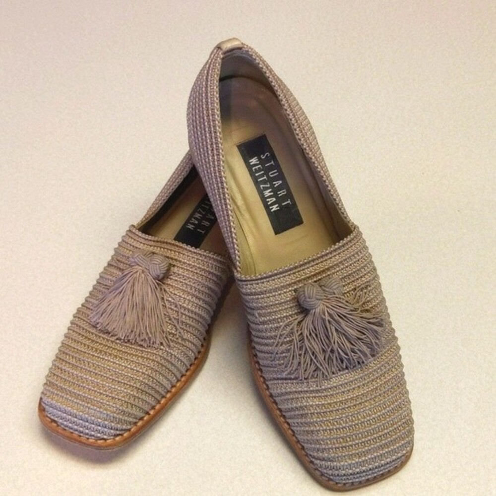 Stuart Weitzman Woven Tassel Loafers EUC - taupe, tan, khaki - 6.5